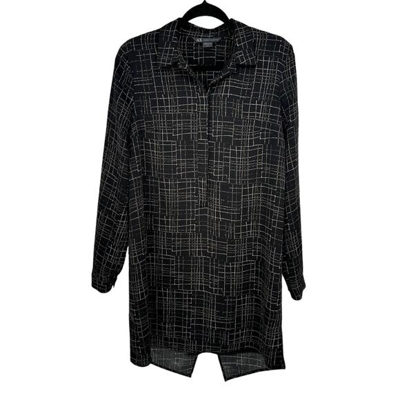 A/X Armani Exchange Black Geometric Print Shirt Dress Knee Length Office Work S - Picture 1 of 9